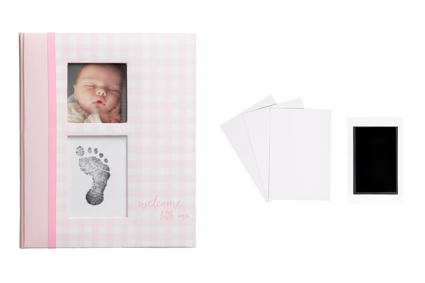 Gingham Baby Memory Book and Clean-Touch Ink Pad, Pink