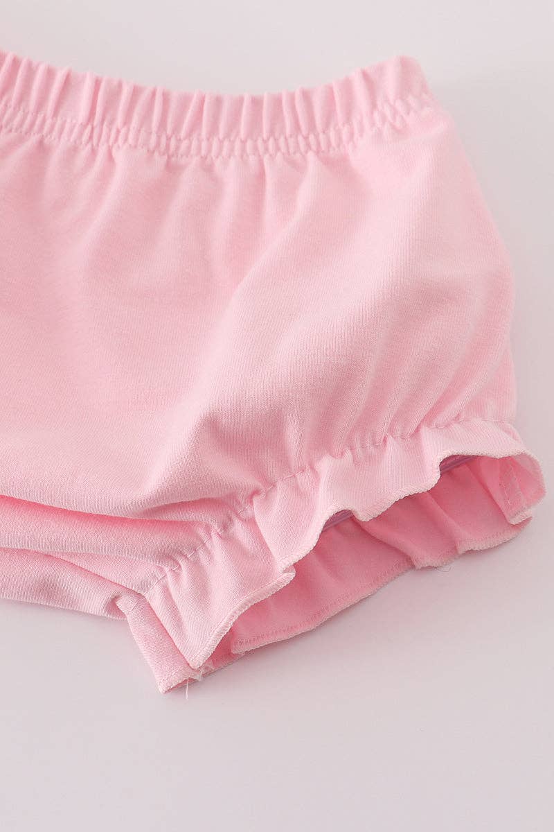 Pink bow embroidery dot bloomer set: 6 Months