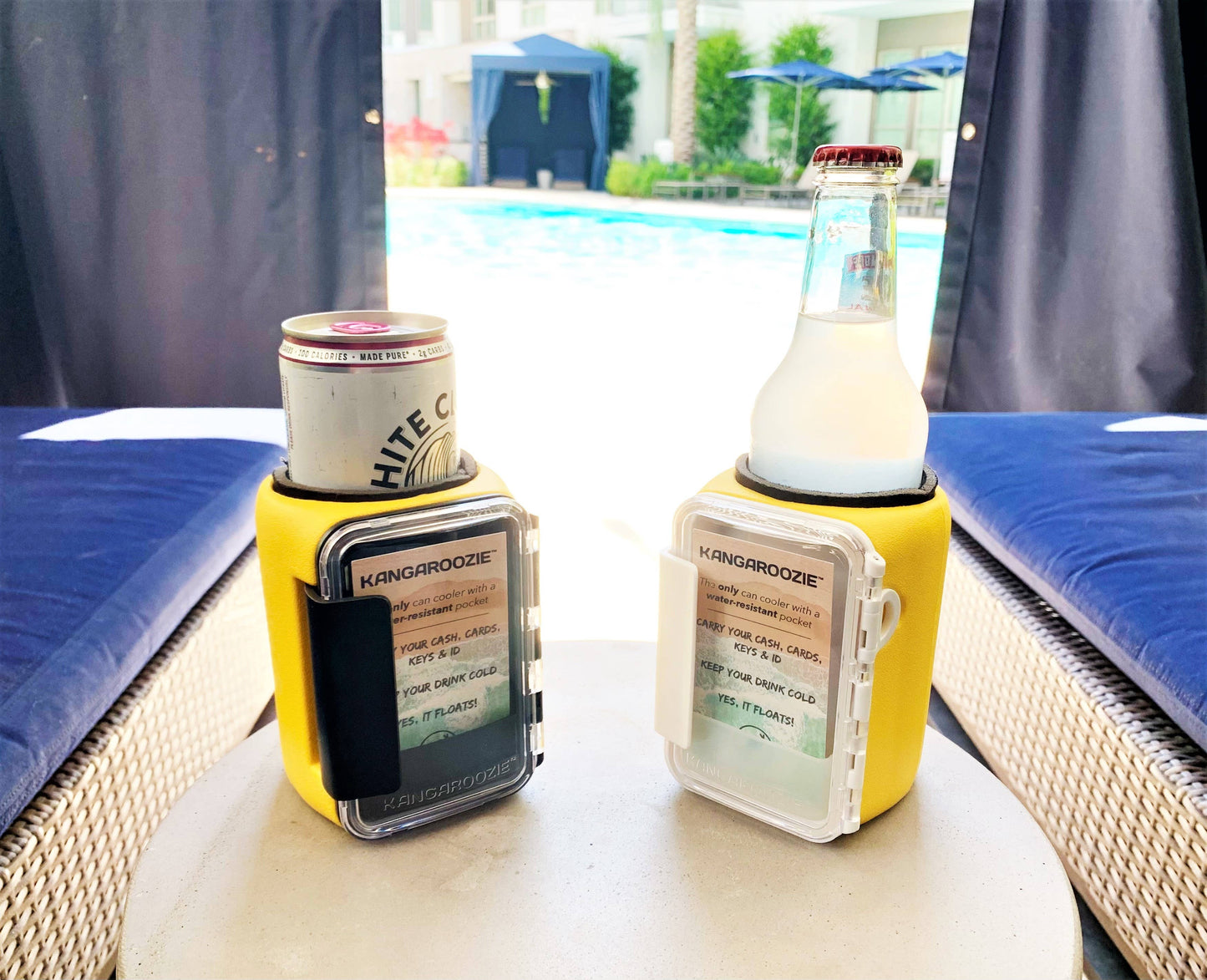 Kangaroozie (for slim cans & bottles) - Koozie with Pocket: Pink Foam/White Compartment