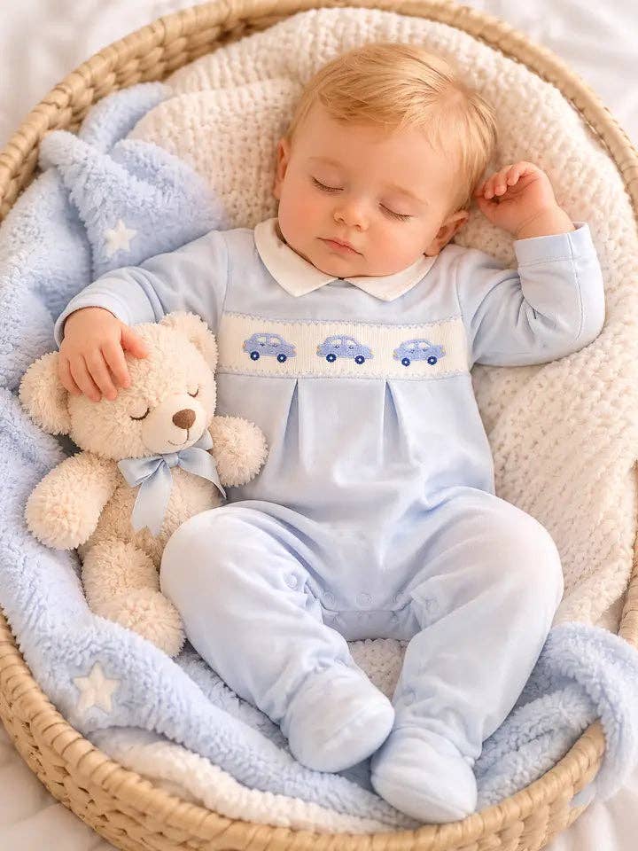 Baby Boy's Smocked Blue Cars Footie: NB