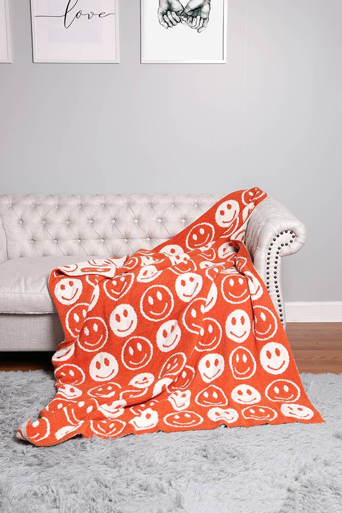 Luxury Soft Happy Face Throw Blanket: Pink