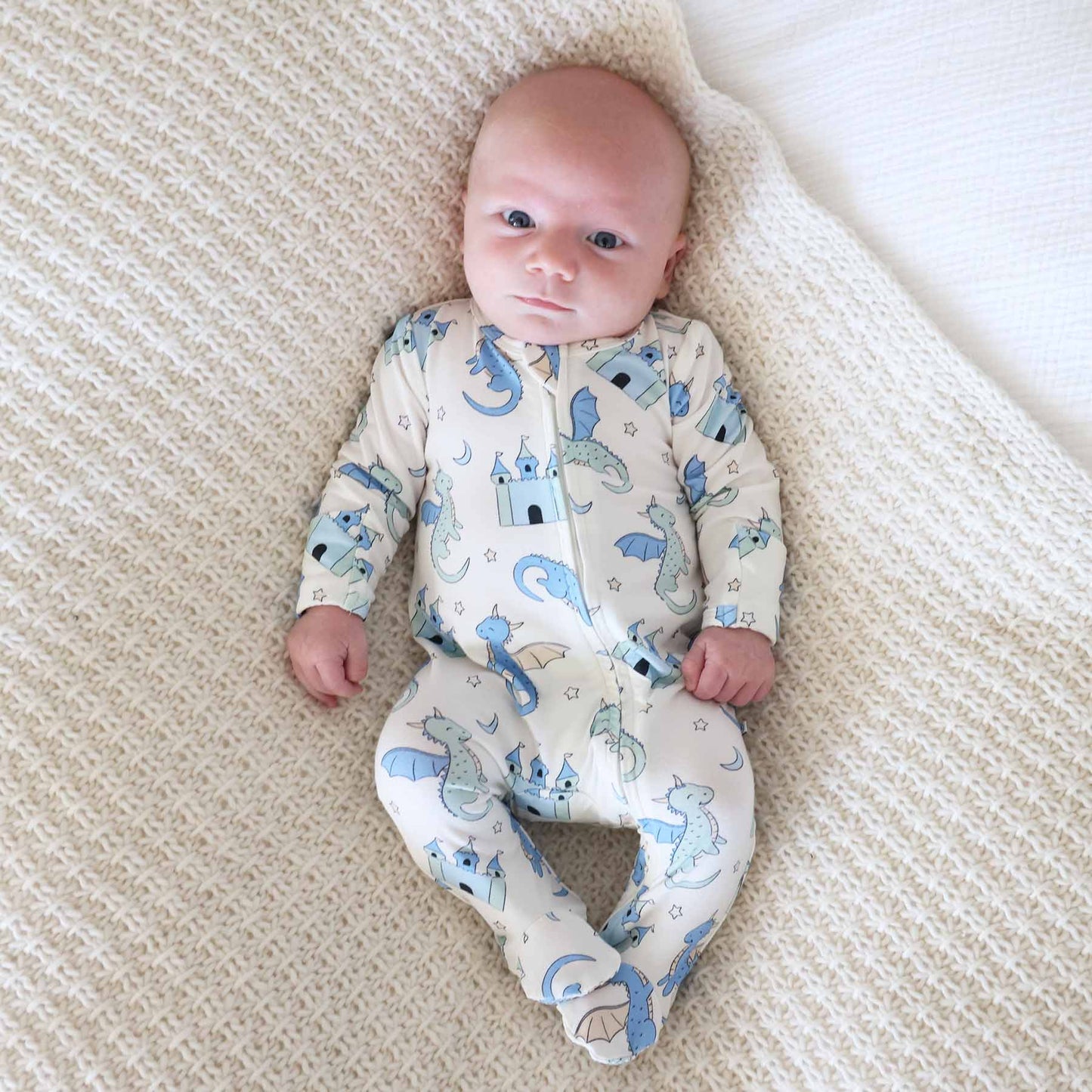 Dragon Adventure Zipper Footie | Blue