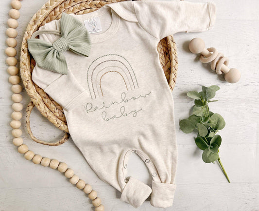 Boho Baby Romper With A Sweet Muted Rainbow: Romper Only