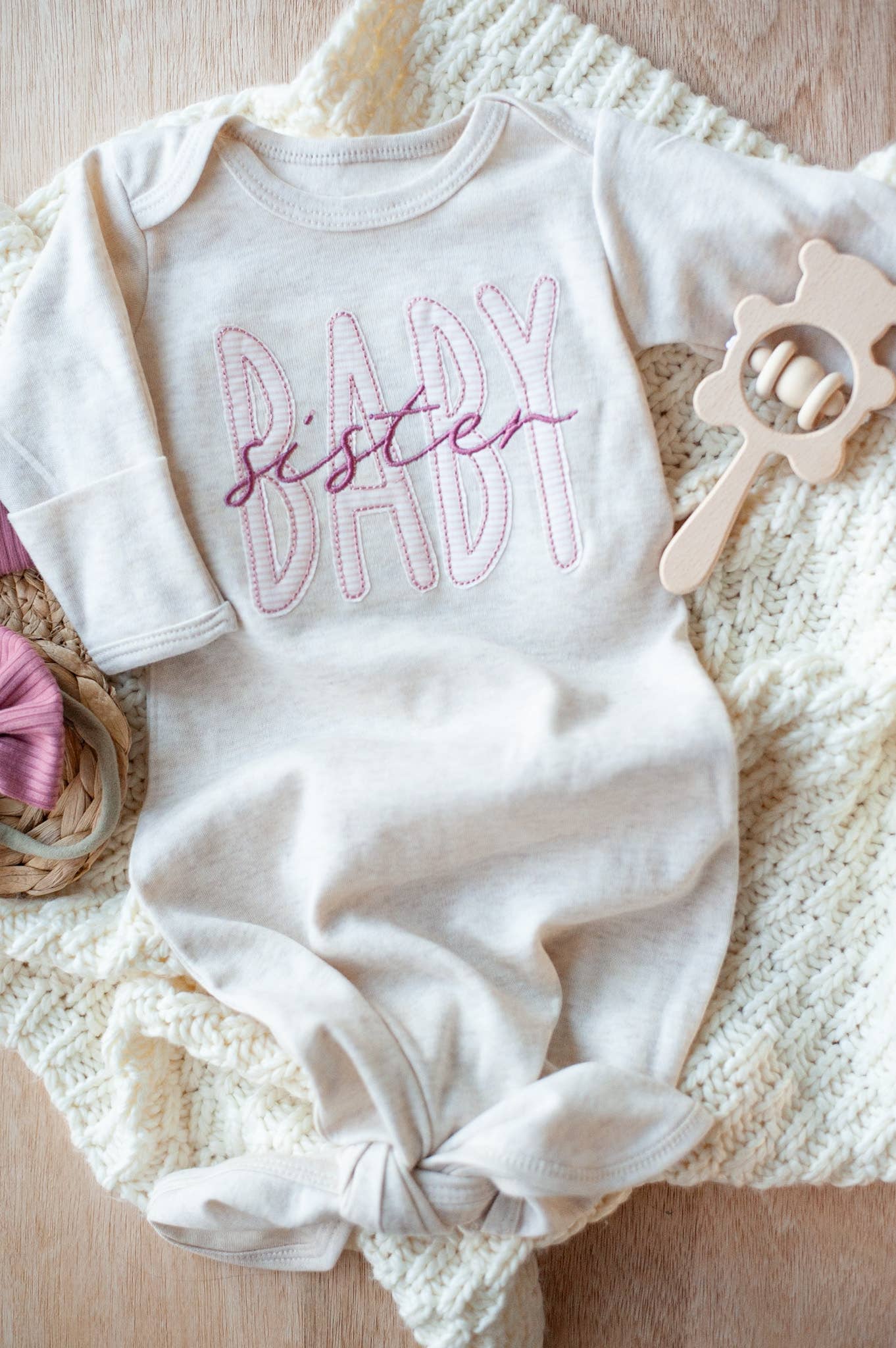 Oatmeal Knot Gown Pink Baby Sister