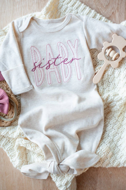 Oatmeal Knot Gown Pink Baby Sister