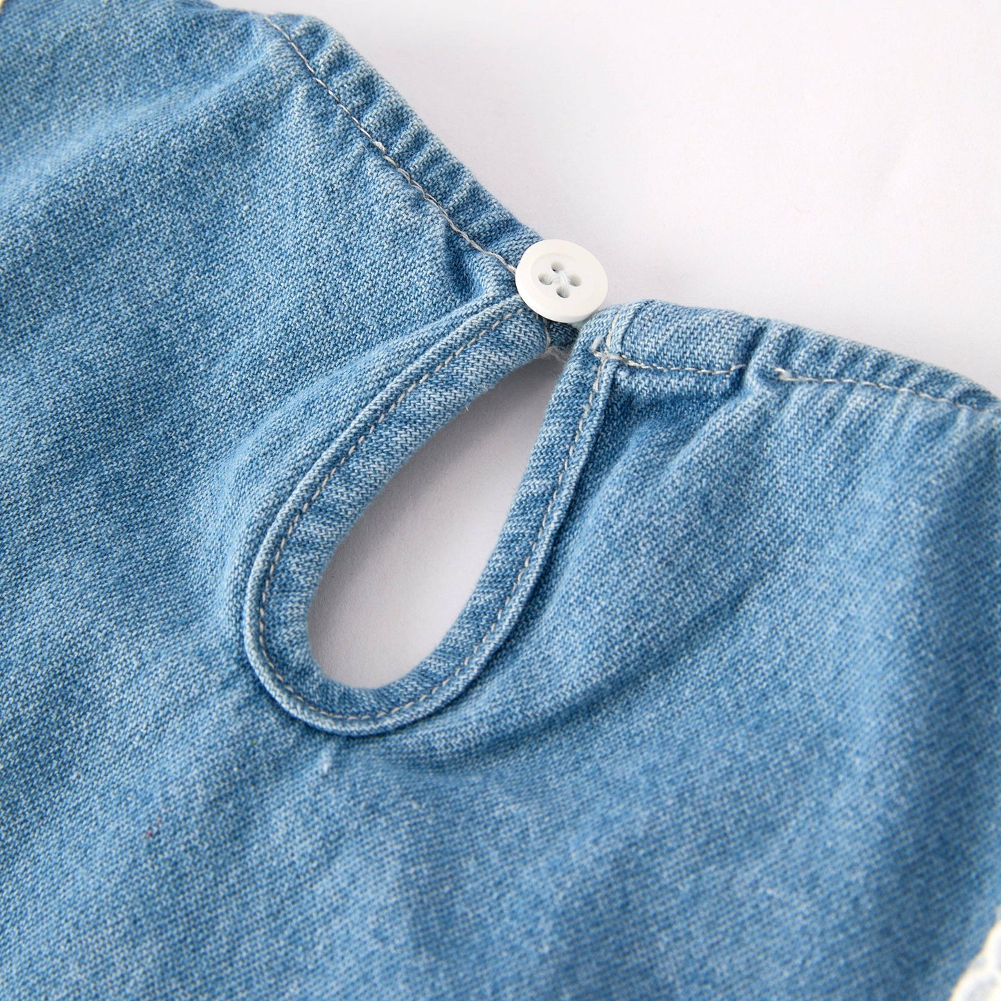 Denim Light Blue Lace Sleeveless Cotton Outfit Set