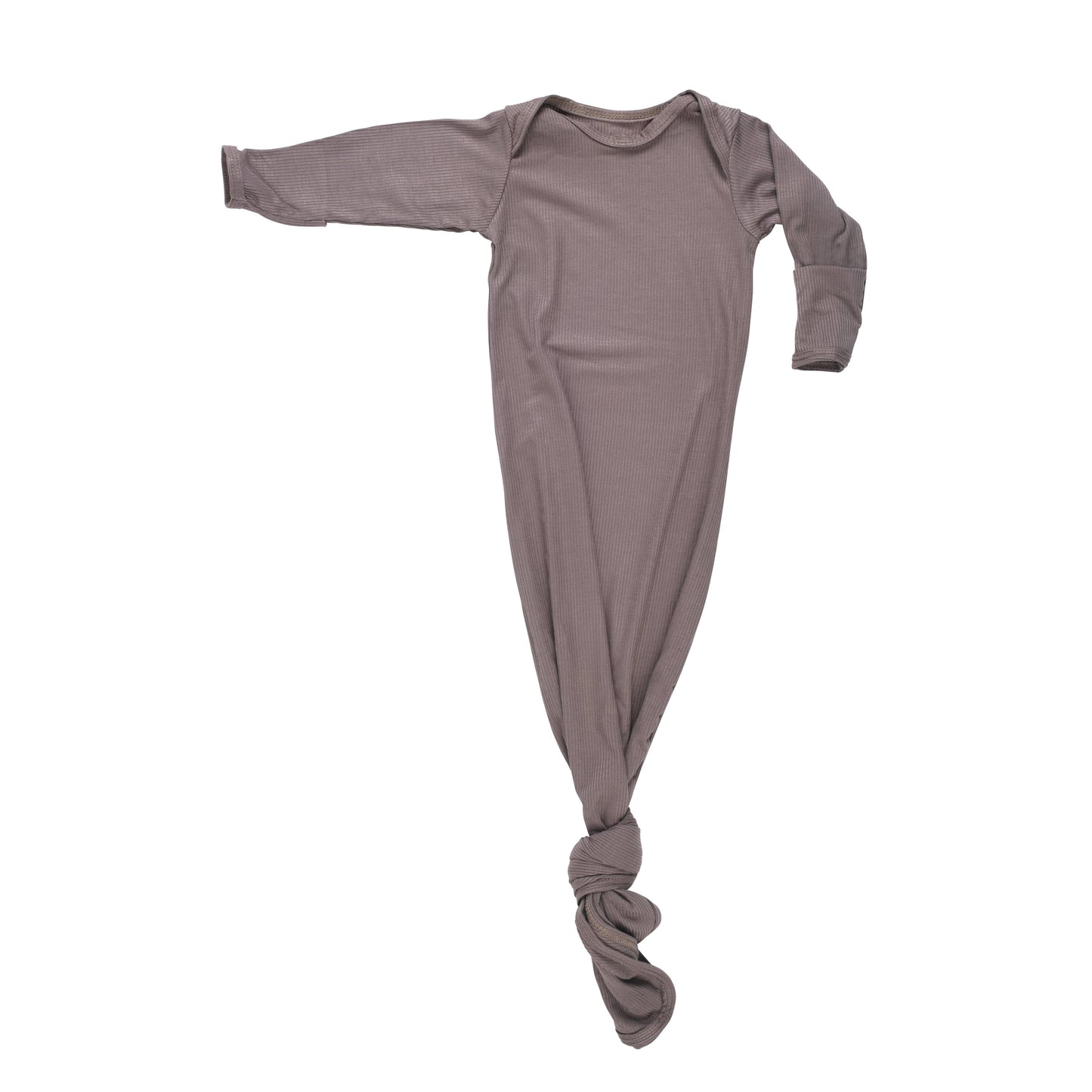 Cocoa Brown Ribbed Knotted Newborn Baby Gown sleepwear: Gown & Hat