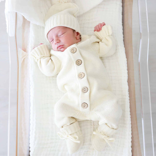 Knit Sweater Button Romper | Ivory: NB