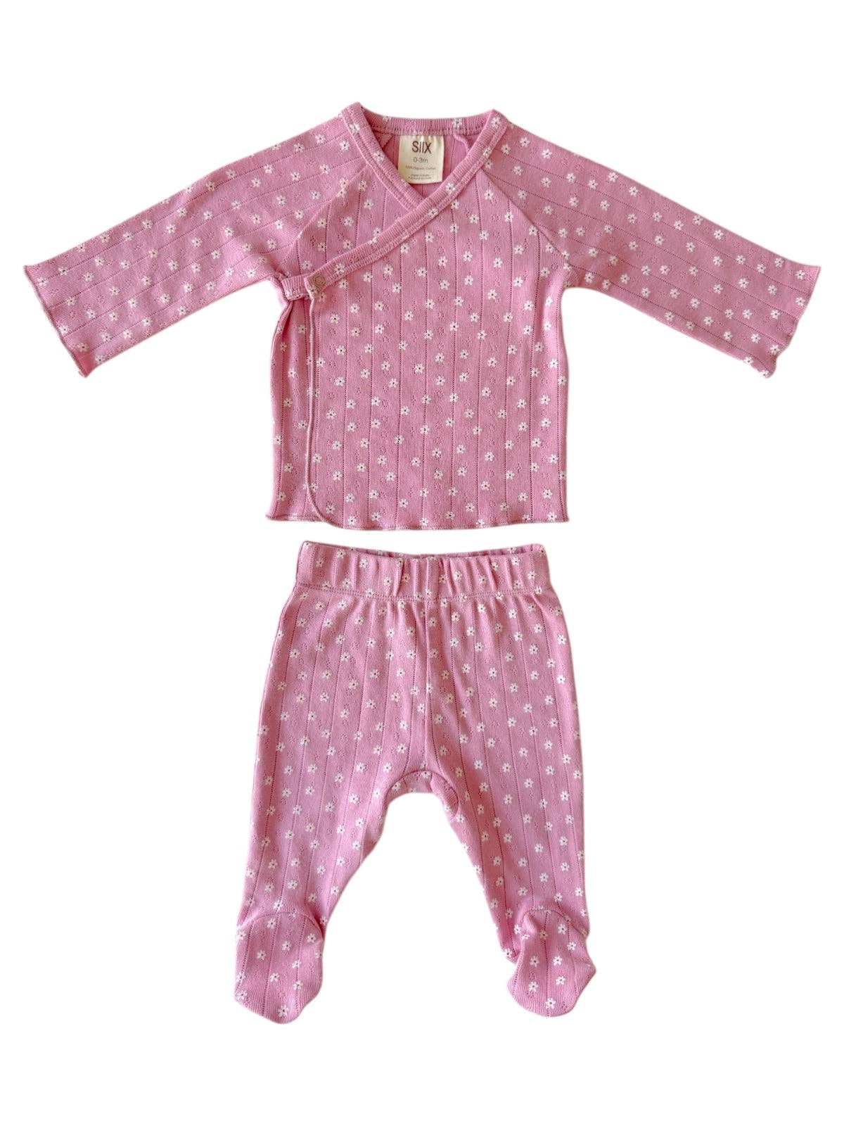 Pink Flower / Organic Pointelle Newborn Set: Newborn