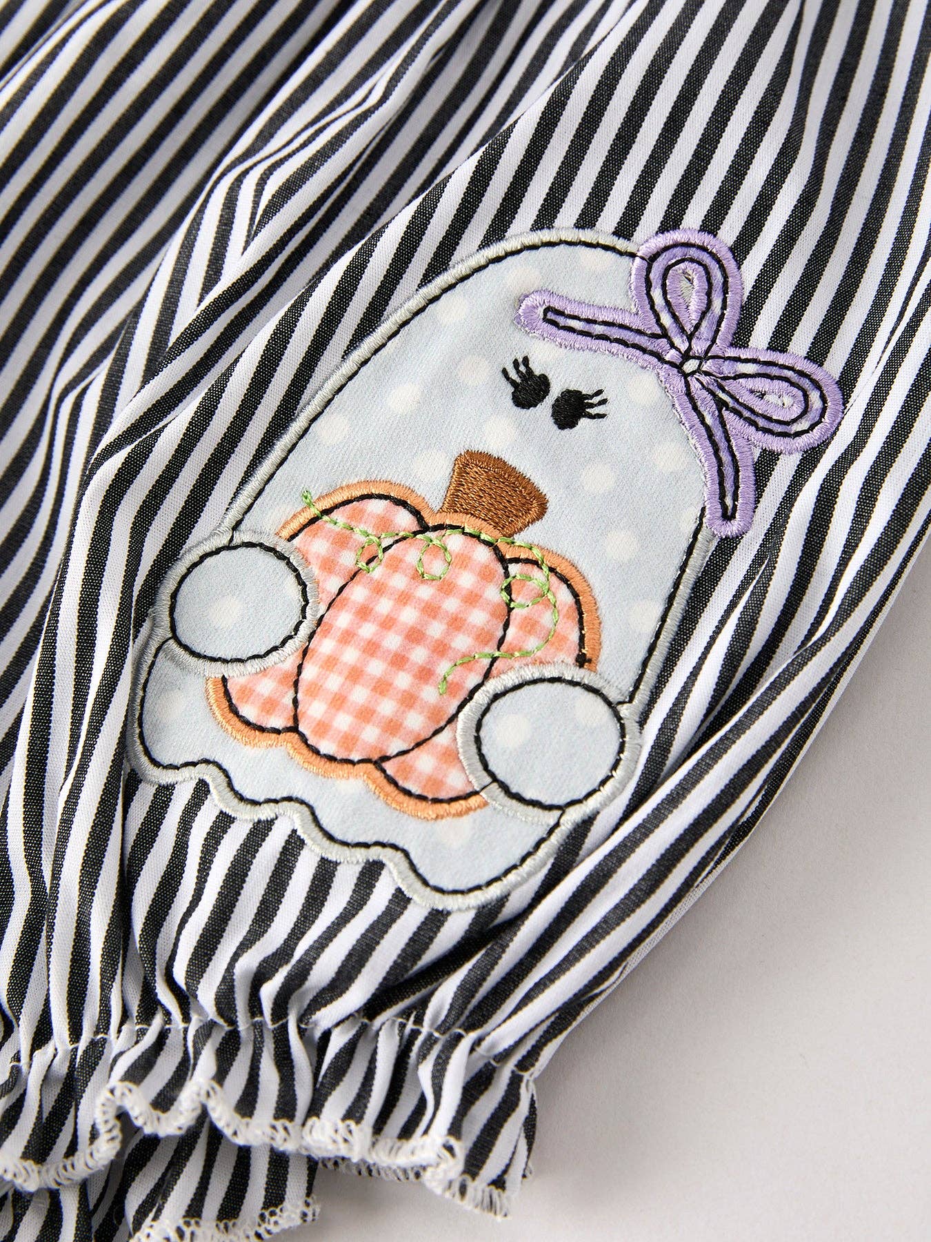 Halloween Striped "Trick Or Treat" Smock Embroidered Baby Girl Romper: 3M