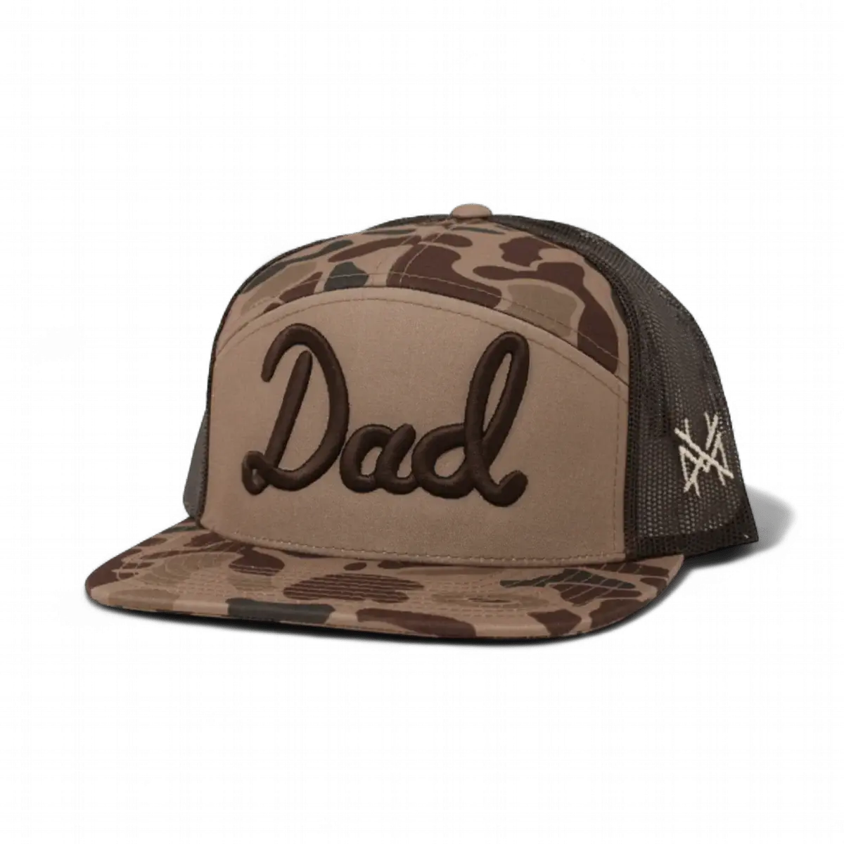 Dad Trucker Hat: Flat Bill Field Camo/Natural