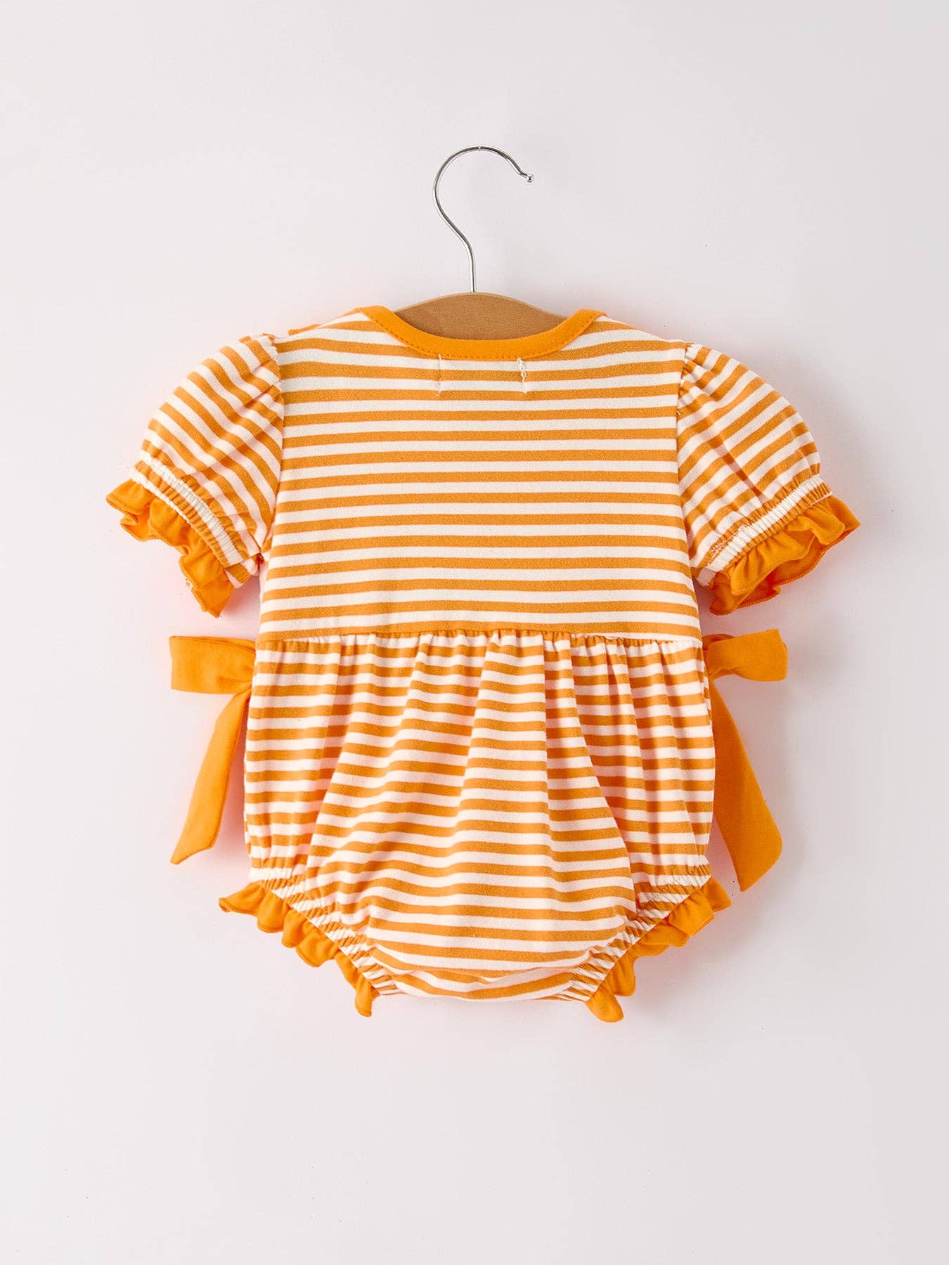 Halloween Striped Baby Girls Romper with Cat Smocking Embroidery