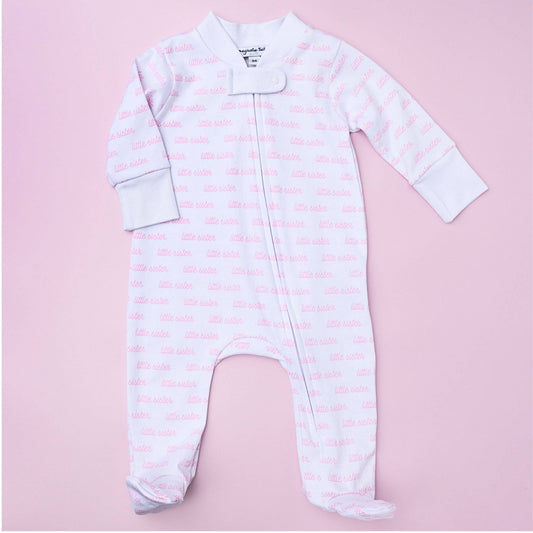 Little Sister Print Zip Footie: Preemie