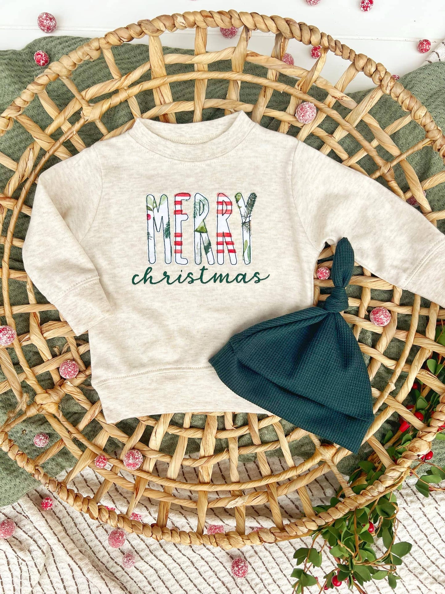 Merry Christmas | Oatmeal Red Green Sweatshirt and Bow
