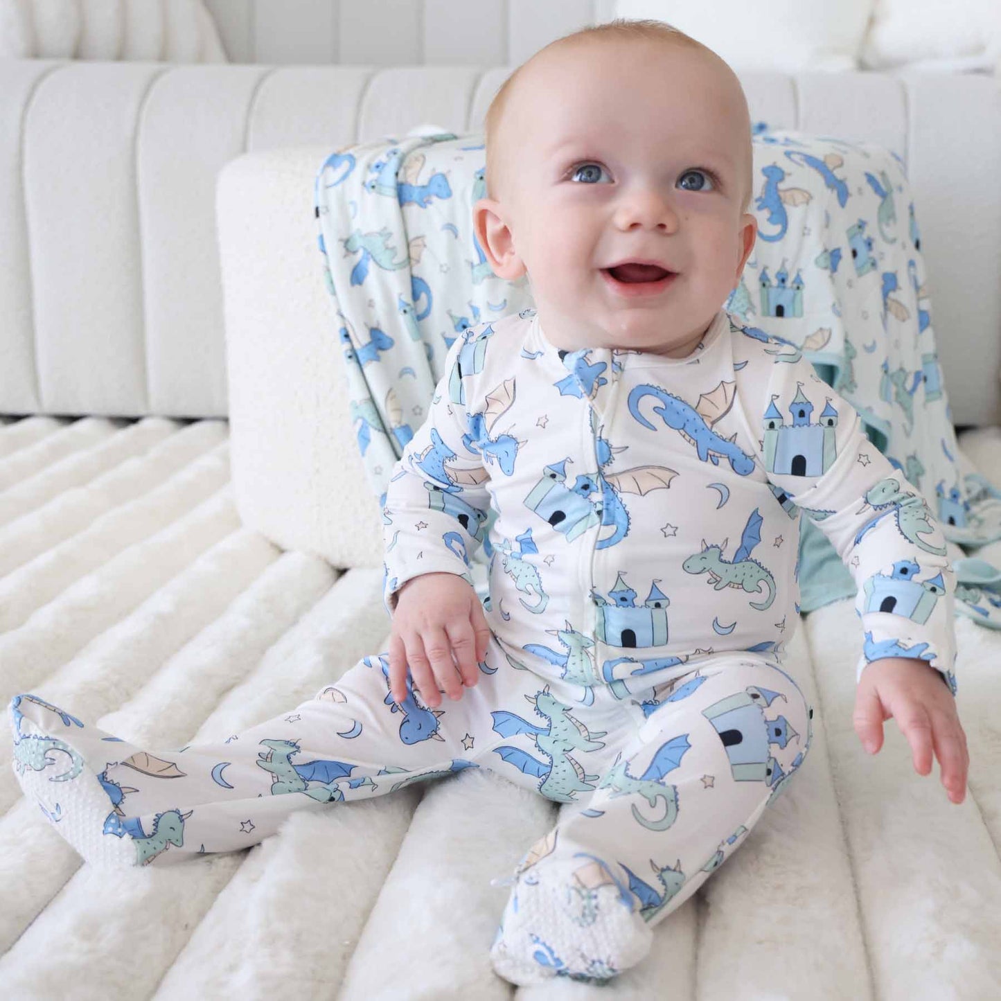 Dragon Adventure Zipper Footie | Blue