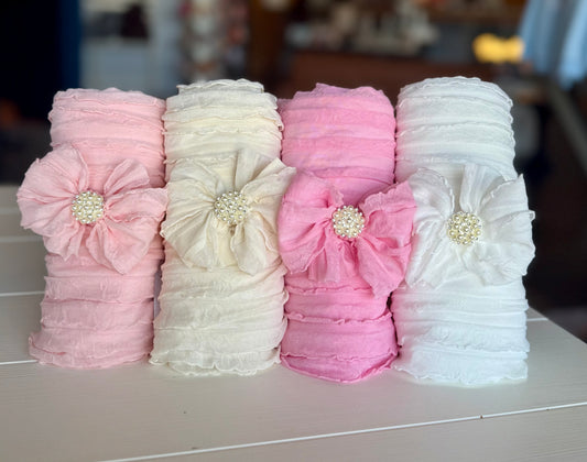 Ruffled Swaddle and Pearl
Headband Set