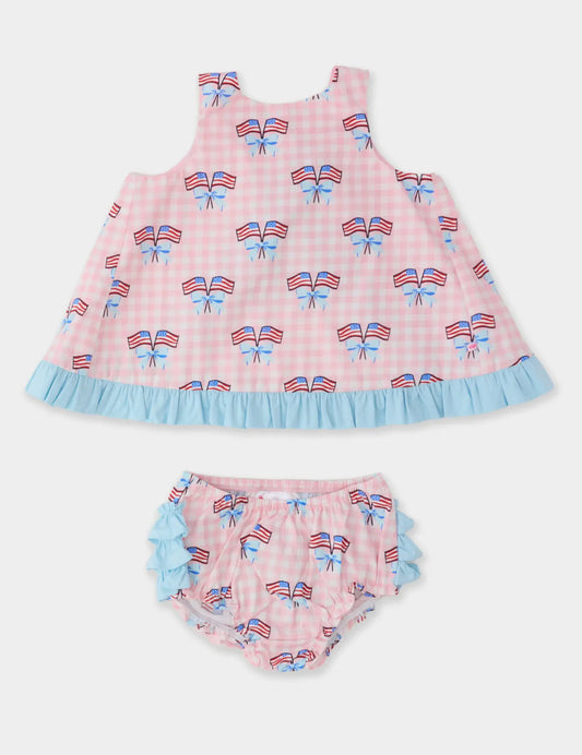 Baby Girls Pink Patriotic Gingham
Ruffle Swing Top & Bloomer Set