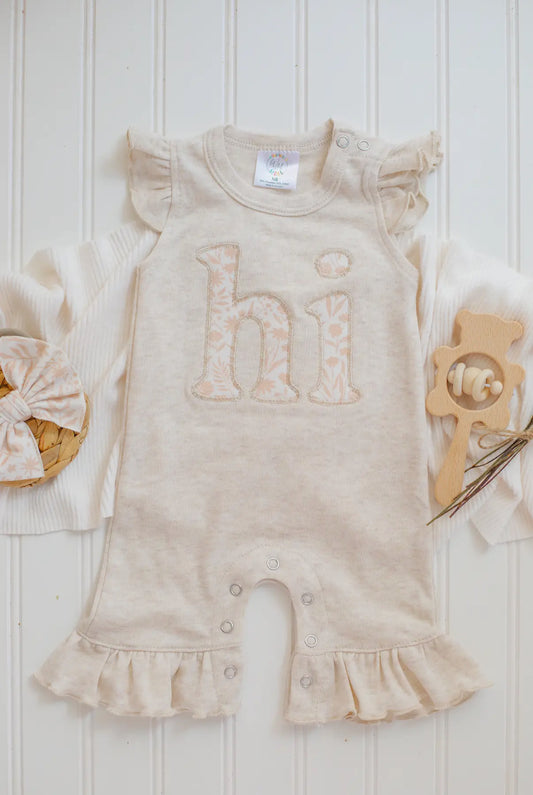 Hi Oatmeal Flutter Romper and Bow