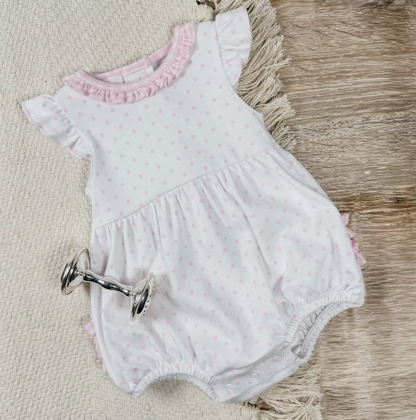 Gingham Dots Ruffle Flutters Bubble in Pink