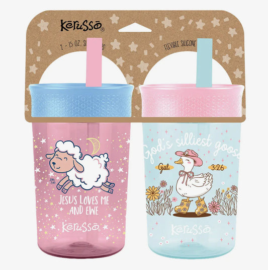 15 oz Silicone Straw Cup Goose & Lamb (2 Pack)