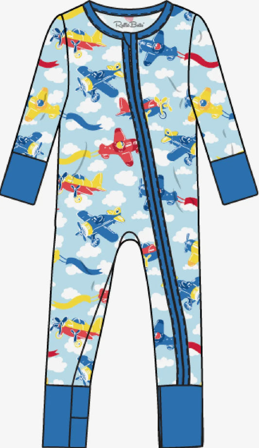 Softsnooze™ Baby Bamboo Viscose Plane Parade Convertible One Piece Footie Pajama