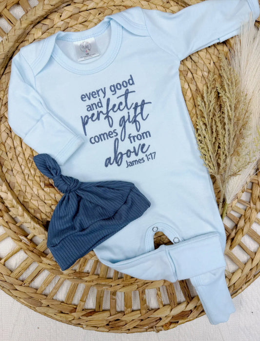 Every Good and Perfect Gift Baby Outfit and Knotted Hat
