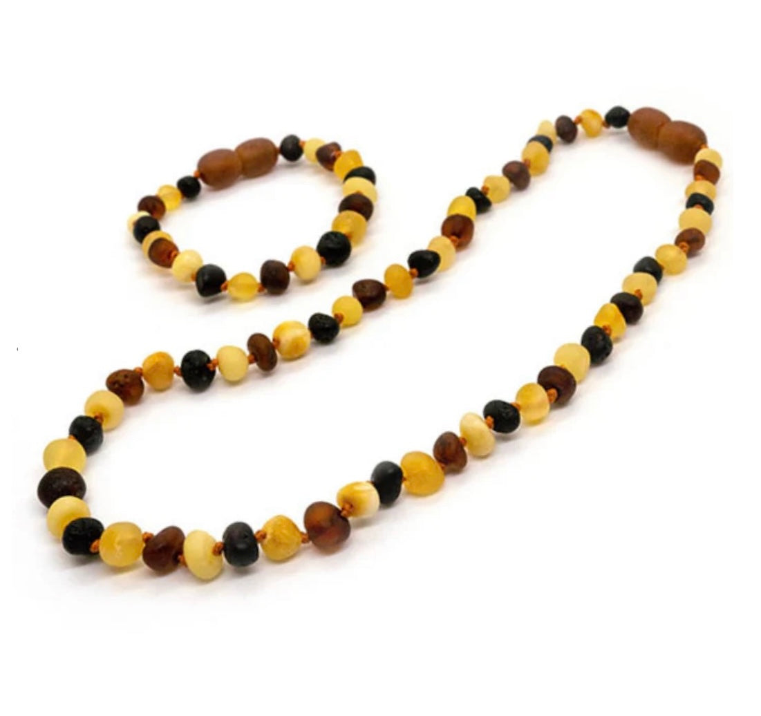 Baltic Amber Teething Necklace and Bracelet Set