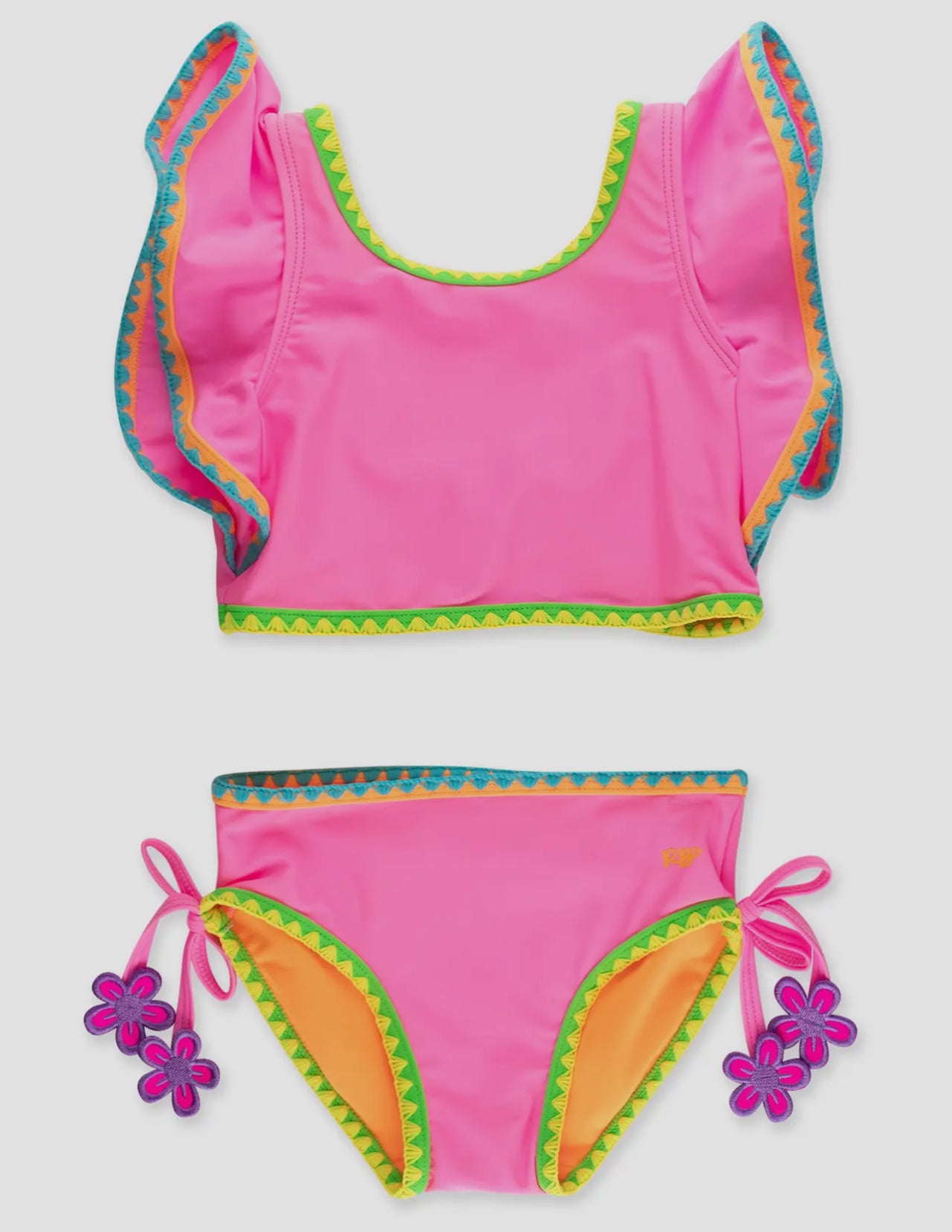 Girls Neon Pink Crochet Detail Butterfly Tankini 2-Piece Swimsuit
