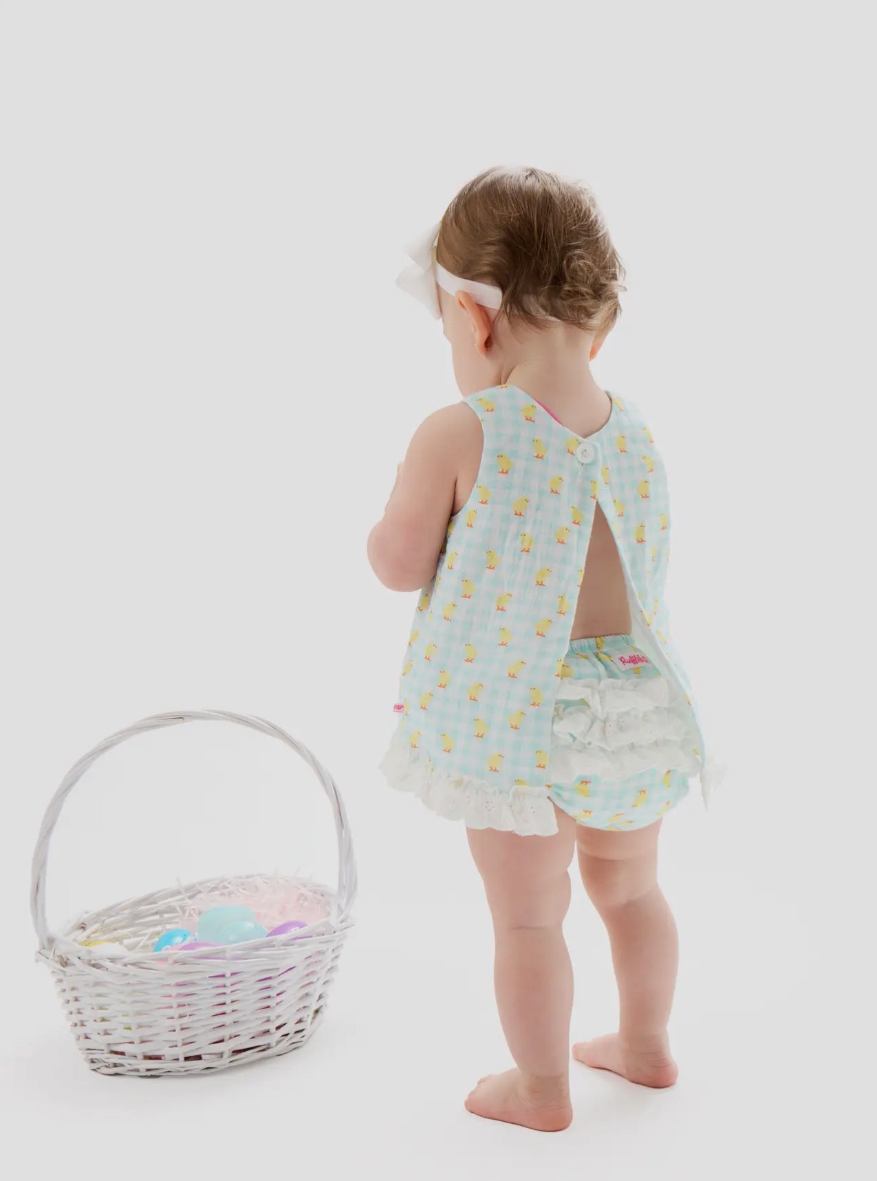 Baby Girls Chirping Chicks Gingham Cotton Gauze Swing Top & Bloomer Set
