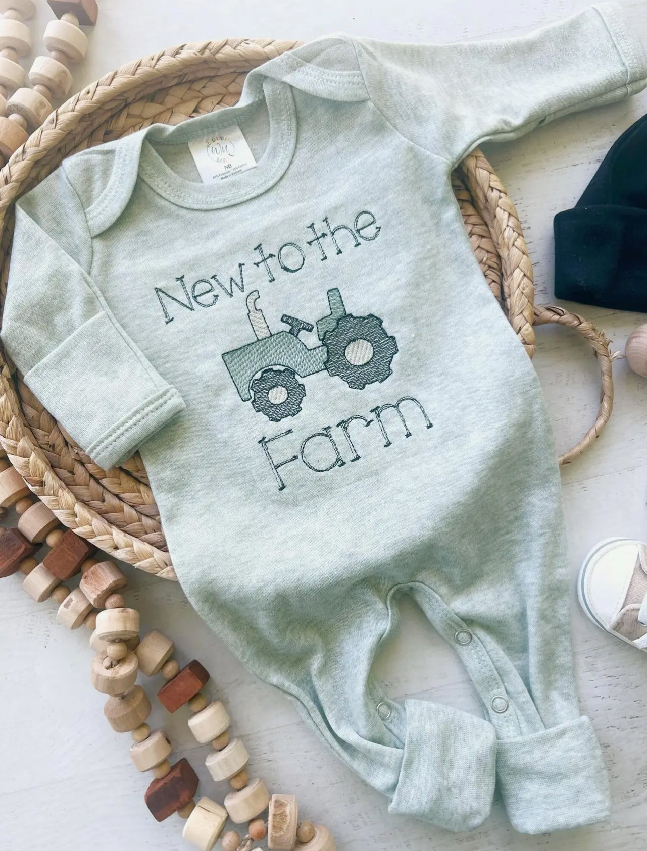 Baby Sage Tractor New To the Farm Outfit with Knotted Hat