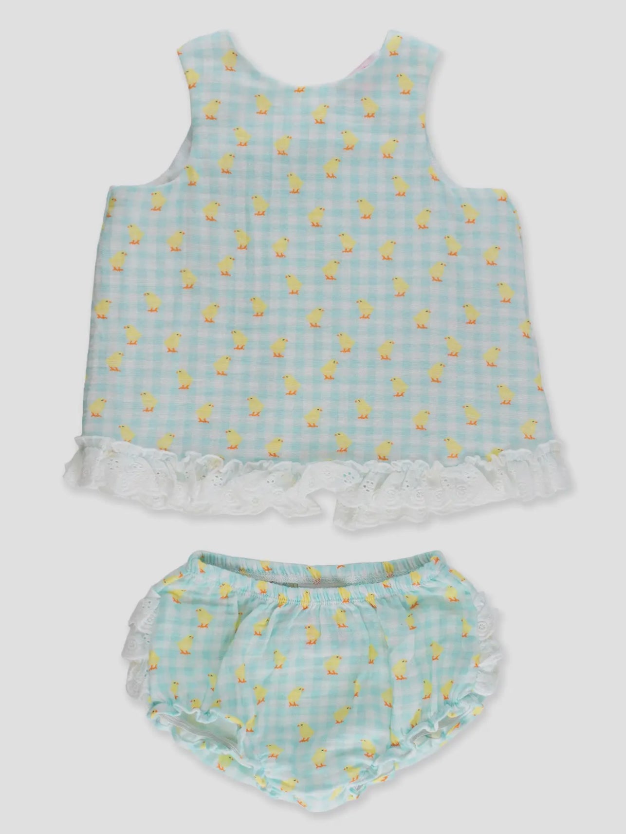 Baby Girls Chirping Chicks Gingham Cotton Gauze Swing Top & Bloomer Set