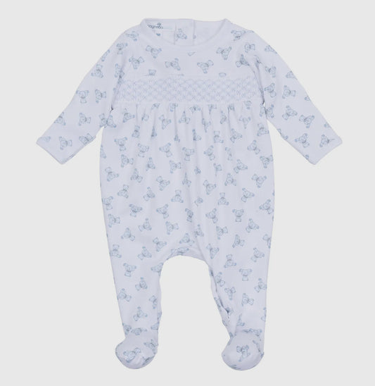 Baby's Teddy Smocked Footie - Light Blue