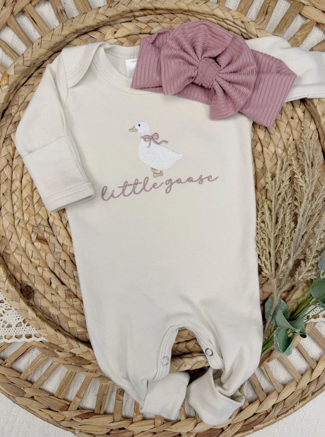 Little Goose Baby Girl Footie and Bow