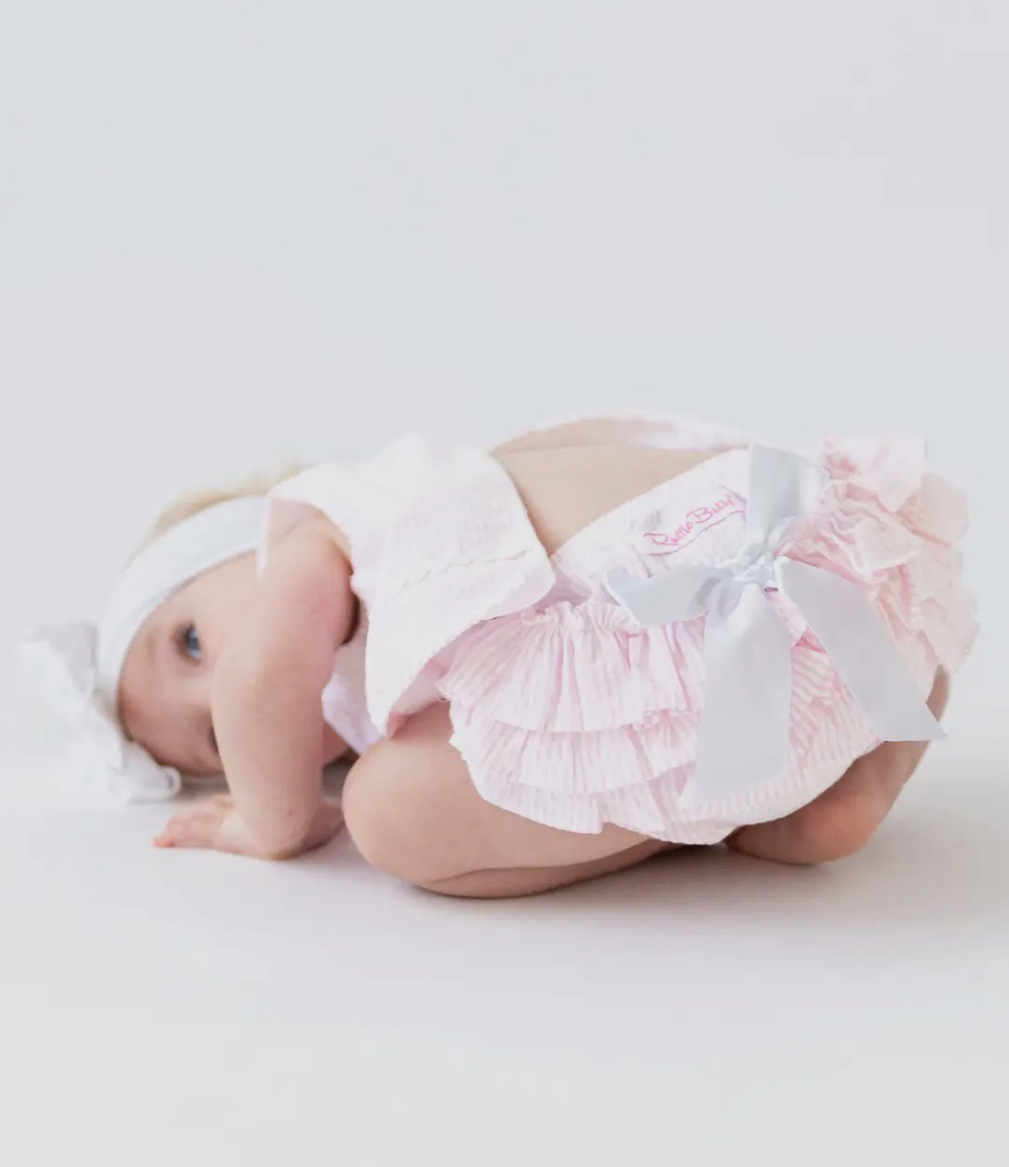 Baby Girls Pink Seersucker Ric Rac Swing Top & Bloomer Set