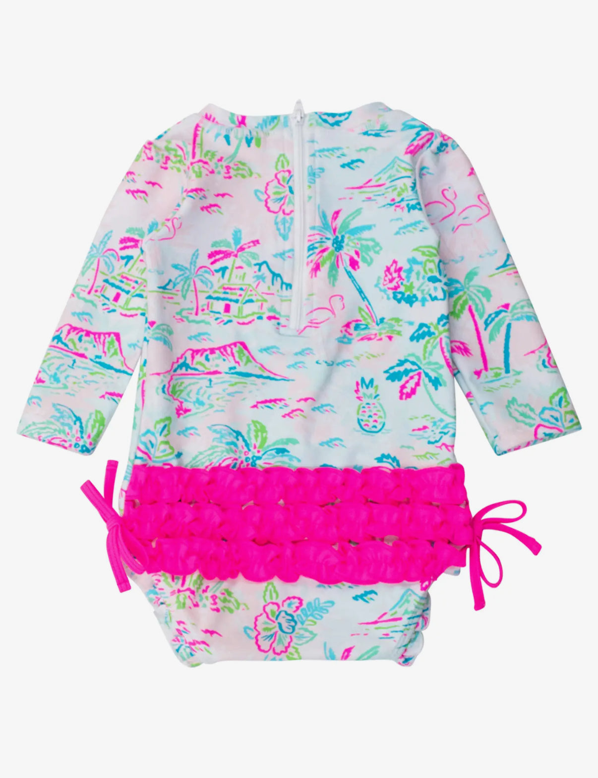 Baby Girls Tropical Resort Long Sleeve One Piece Rash Guard Swimsuit