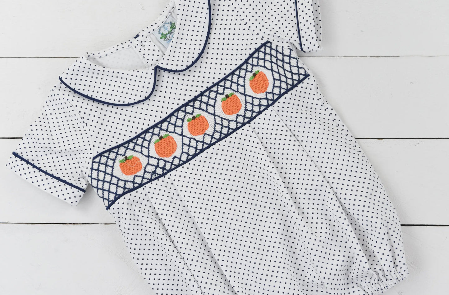 Navy Smocked Pumpkin Boys Bubble