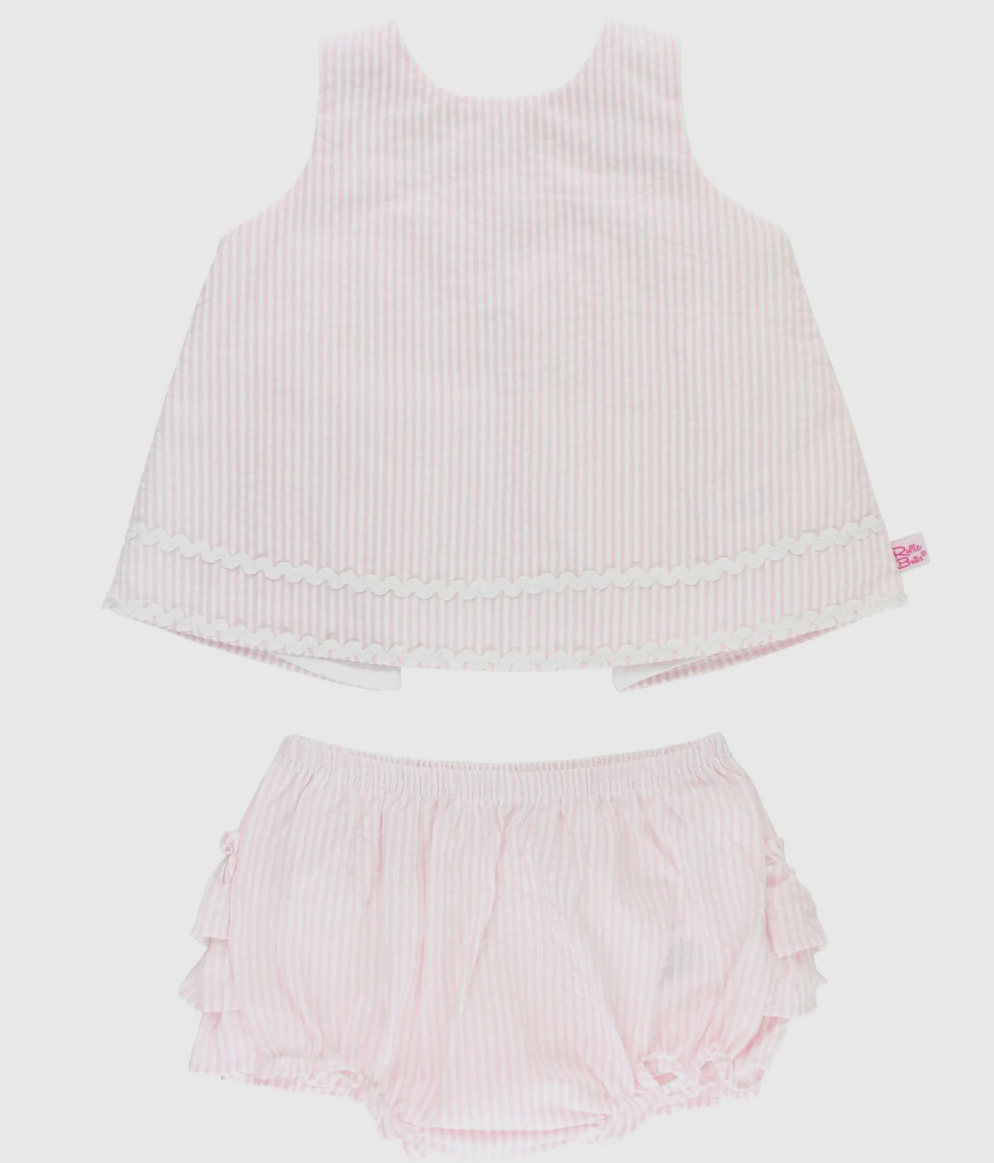 Baby Girls Pink Seersucker Ric Rac Swing Top & Bloomer Set
