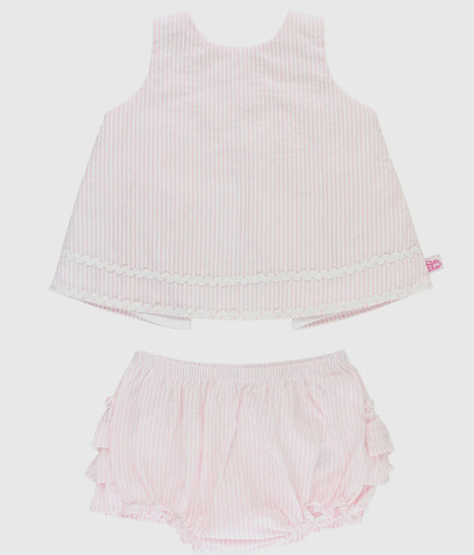 Baby Girls Pink Seersucker Ric Rac Swing Top & Bloomer Set