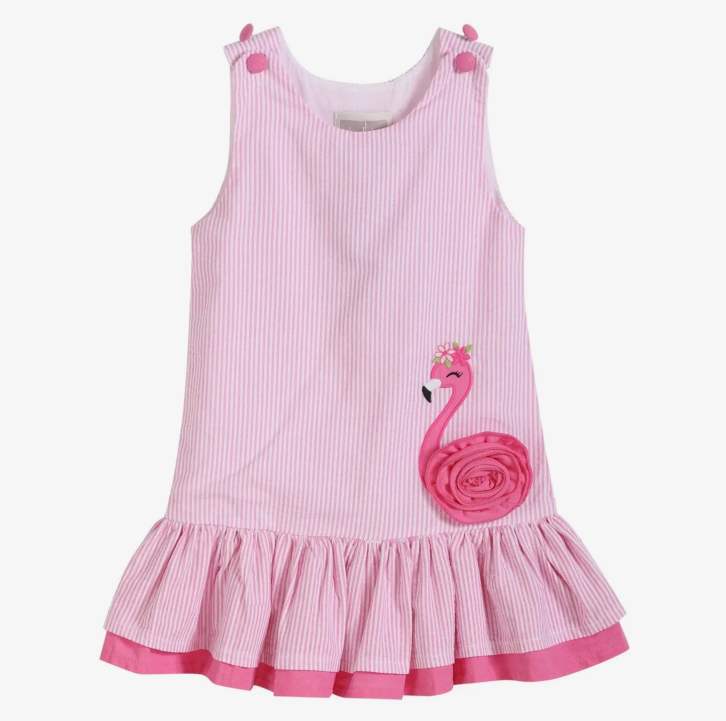Pink Seersucker Flamingo Dress