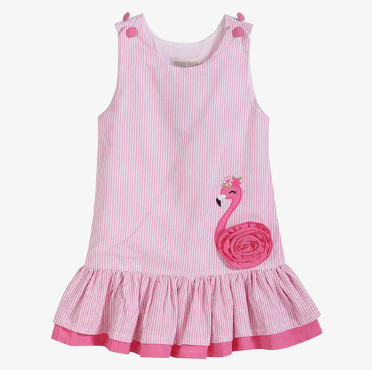 Pink Seersucker Flamingo Dress