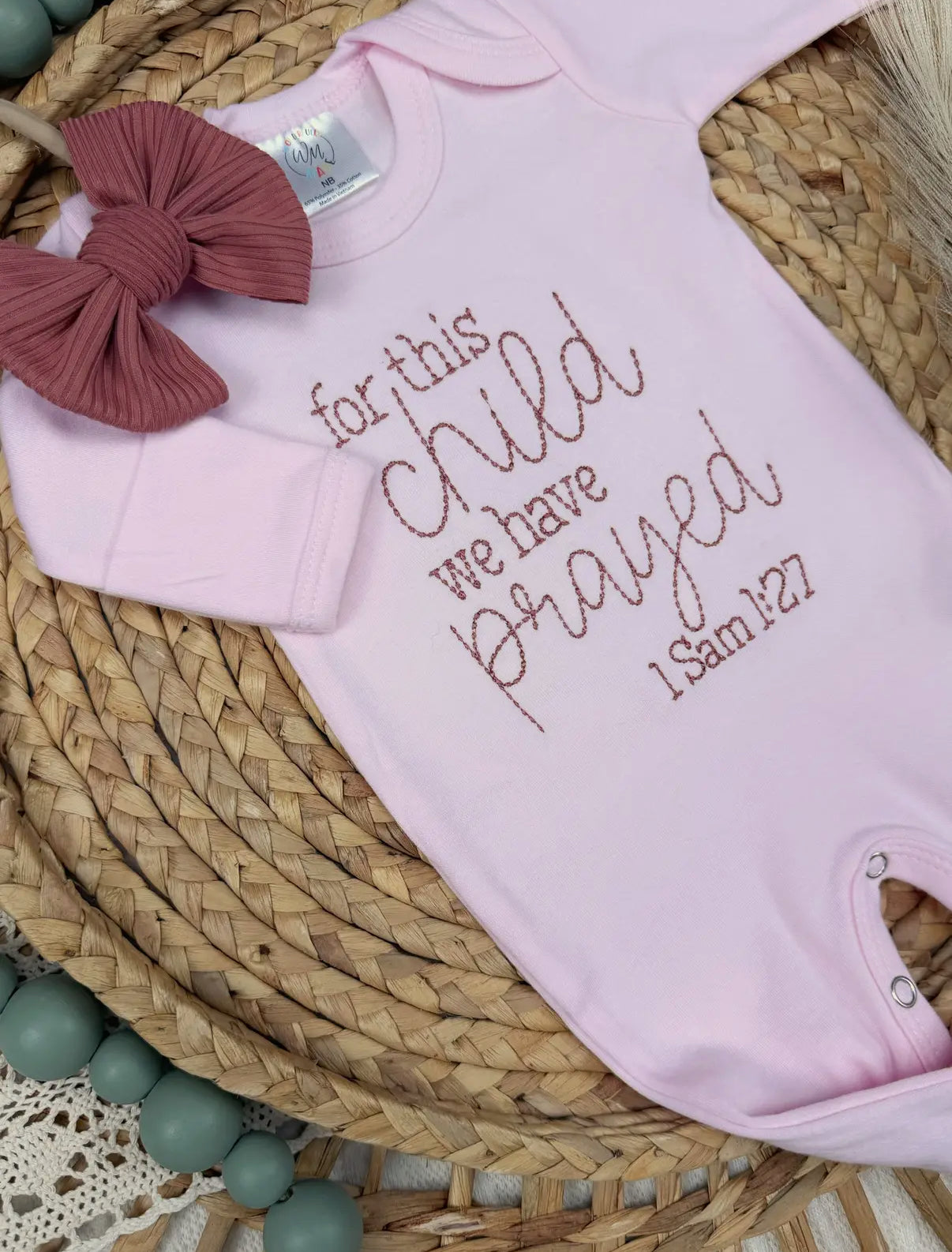 For This Child We Have Prayed Pink Romper and Bow