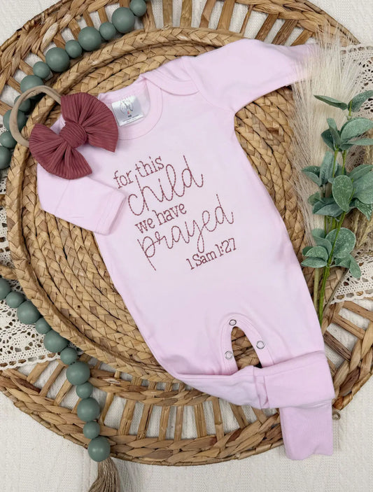 For This Child We Have Prayed Pink Romper and Bow