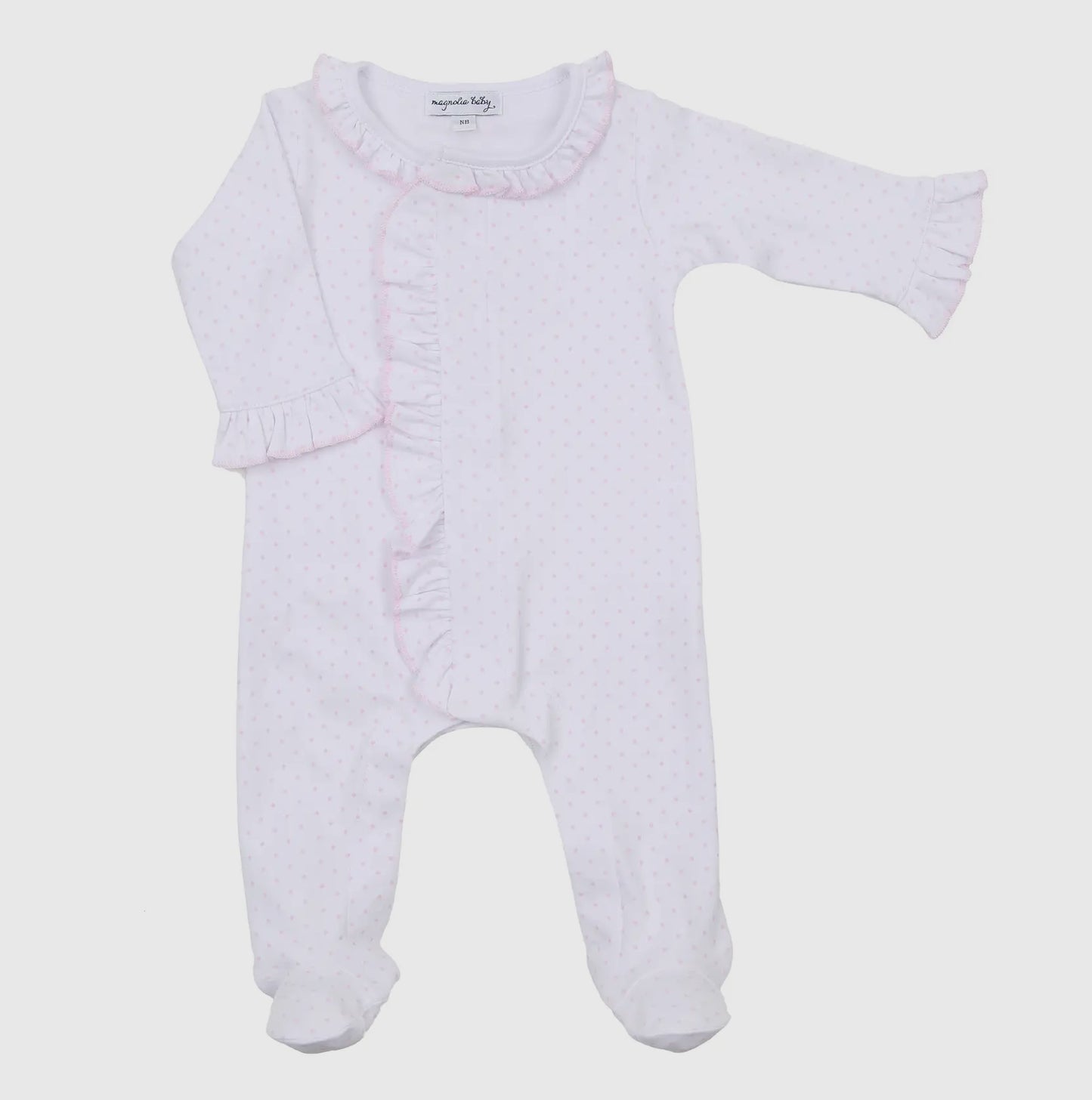 Mini Dots Ruffle Front Footie - Pink