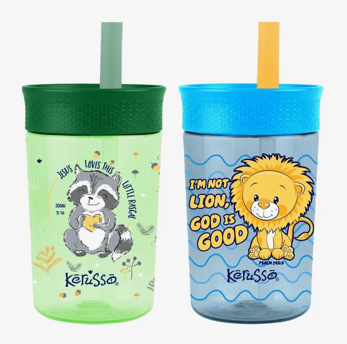 15 oz Silicone Straw Cup Raccoon & Lion (2 Pack)