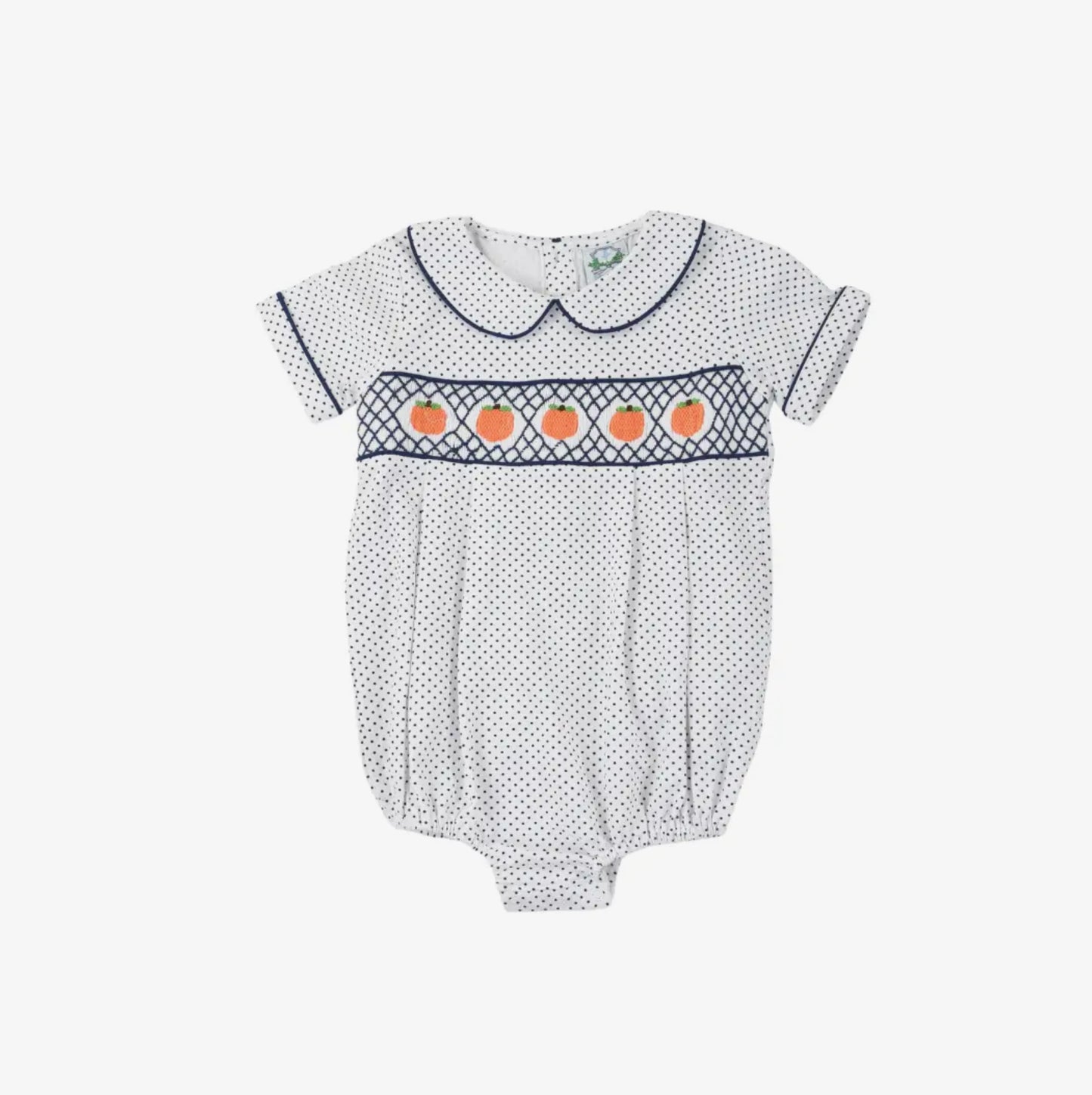 Navy Smocked Pumpkin Boys Bubble
