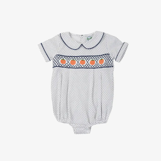 Navy Smocked Pumpkin Boys Bubble
