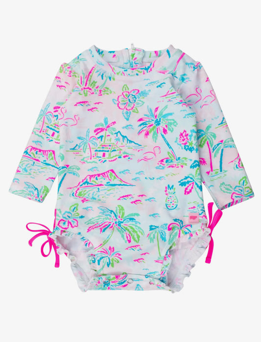 Baby Girls Tropical Resort Long Sleeve One Piece Rash Guard Swimsuit