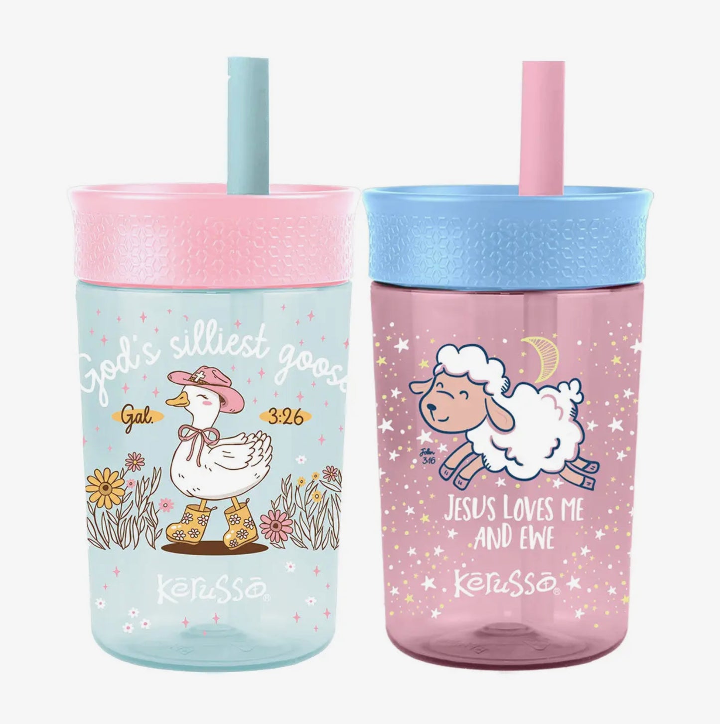 15 oz Silicone Straw Cup Goose & Lamb (2 Pack)