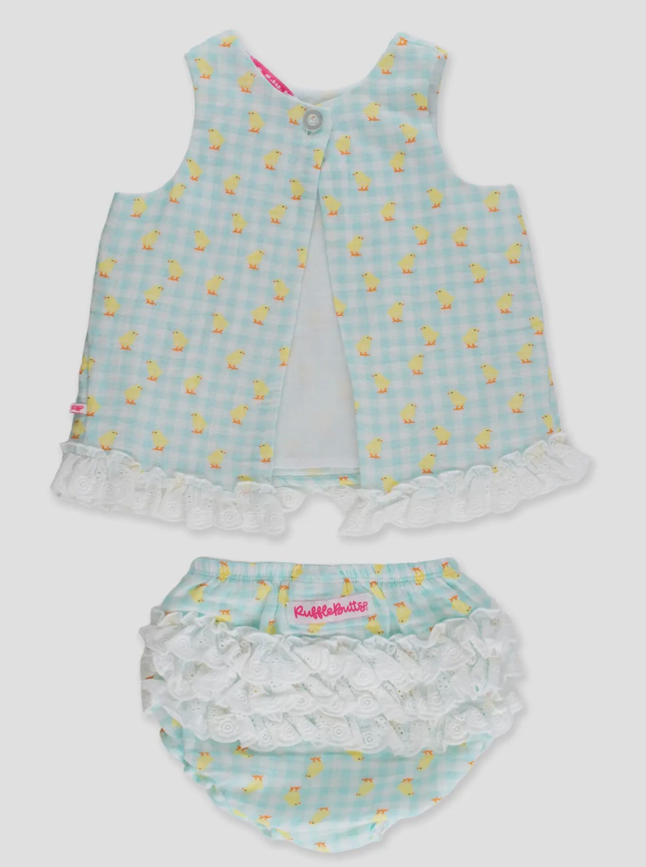 Baby Girls Chirping Chicks Gingham Cotton Gauze Swing Top & Bloomer Set