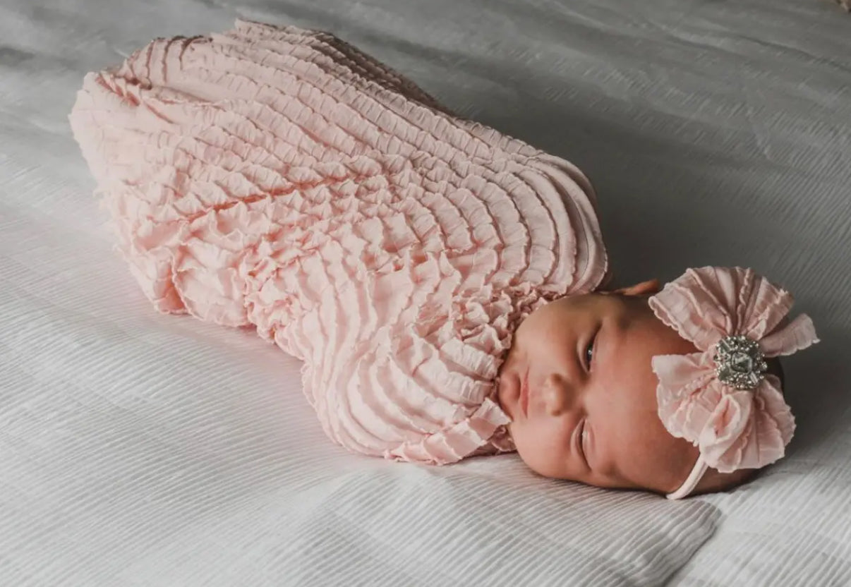 Ruffled Swaddle and Pearl
Headband Set